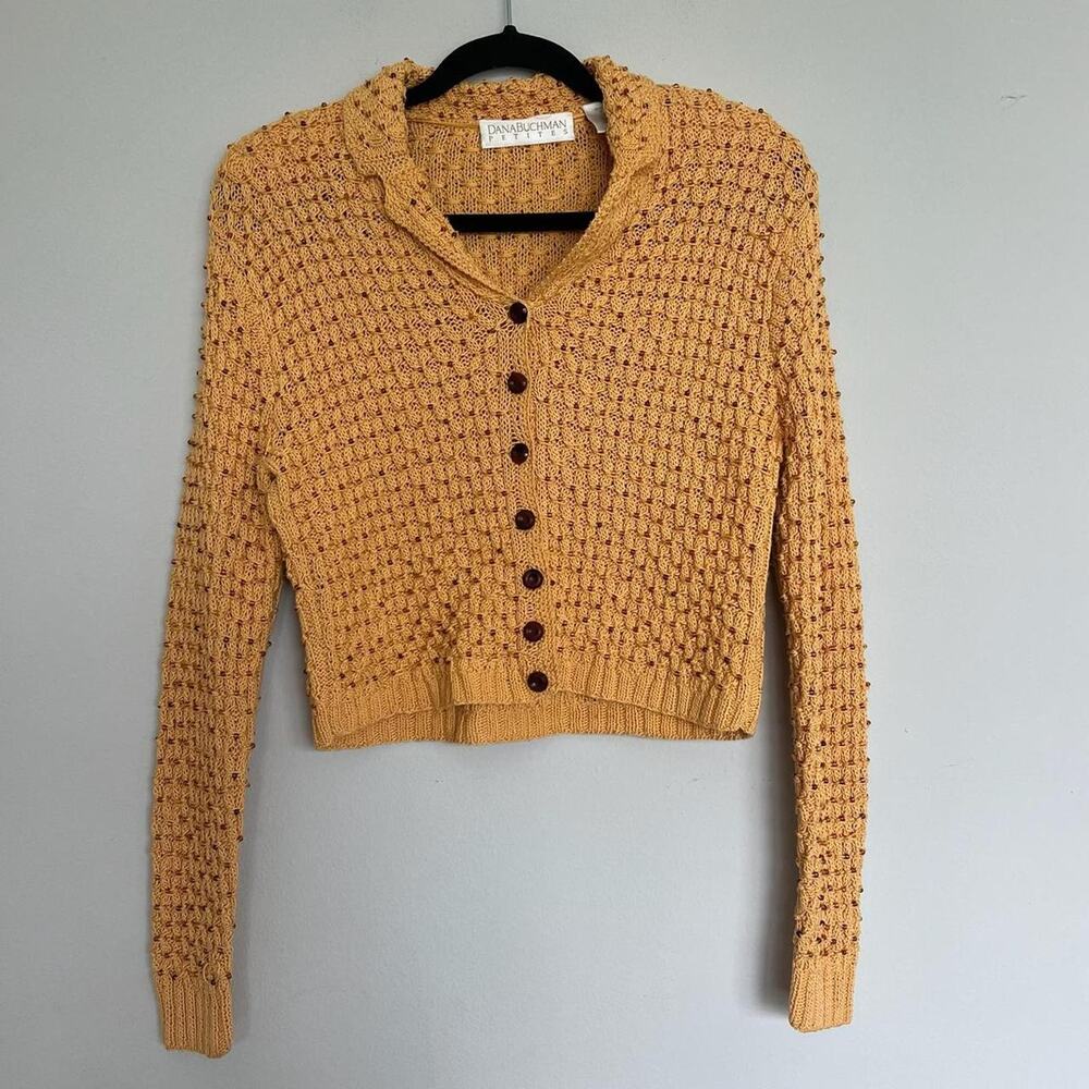 Vintage Yellow Cropped Button Front Sweater